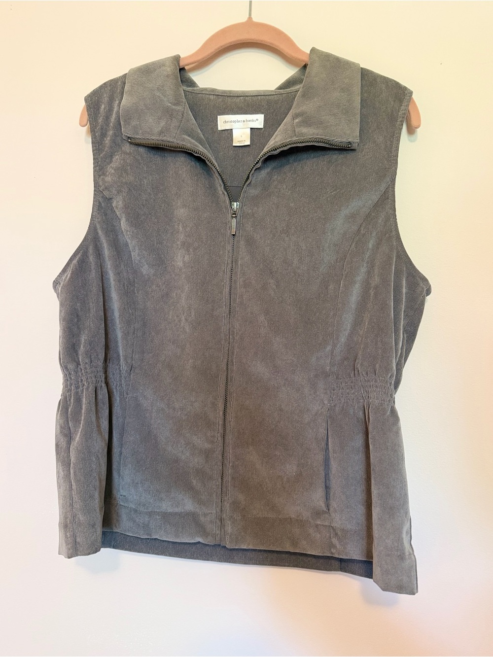 Christopher & Banks Gray Suede Zip-Front Vest